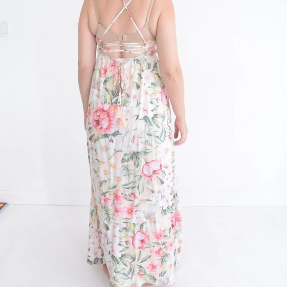 Maaji Pink And White Floral Spaghetti Strap  Flowy Maxi Dress M - Picture 4 of 13